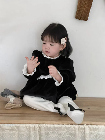 長袖ロンパース ベビーロンパース レースフリルフリース長袖ボディスーツ【mh-0008432】