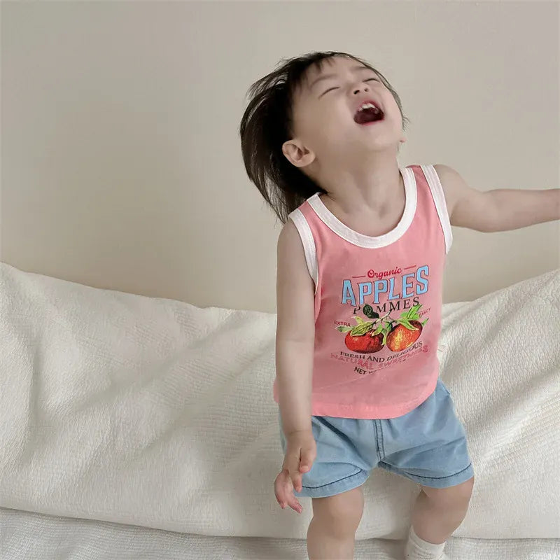 ノースリーブセットアップ ベビートップス/パンツ タンクトップ/デニムショートパンツ【mh0006276】