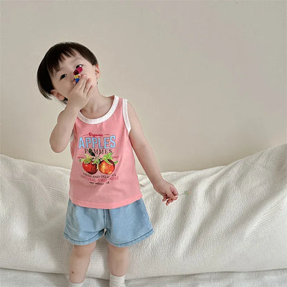 ノースリーブセットアップ ベビートップス/パンツ タンクトップ/デニムショートパンツ【mh0006276】