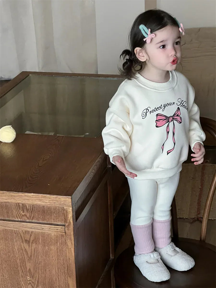 トレーナー・フーディ ベビーキッズトップス リボン/ベアくまプリント裏フリース長袖スウェットプルオーバートレーナー【mh0007734】