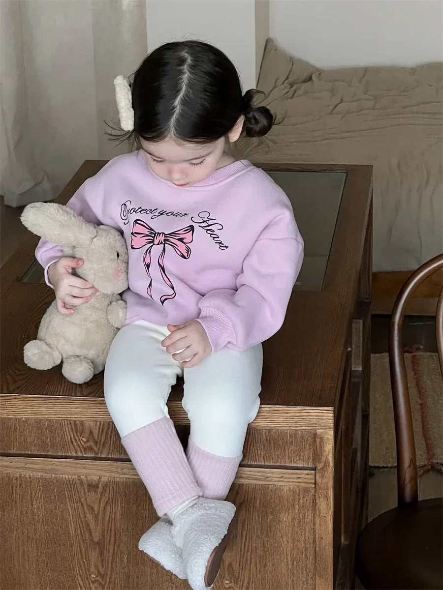 トレーナー・フーディ ベビーキッズトップス リボン/ベアくまプリント裏フリース長袖スウェットプルオーバートレーナー【mh0007734】