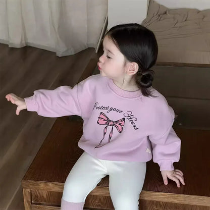 トレーナー・フーディ ベビーキッズトップス リボン/ベアくまプリント裏フリース長袖スウェットプルオーバートレーナー【mh0007734】