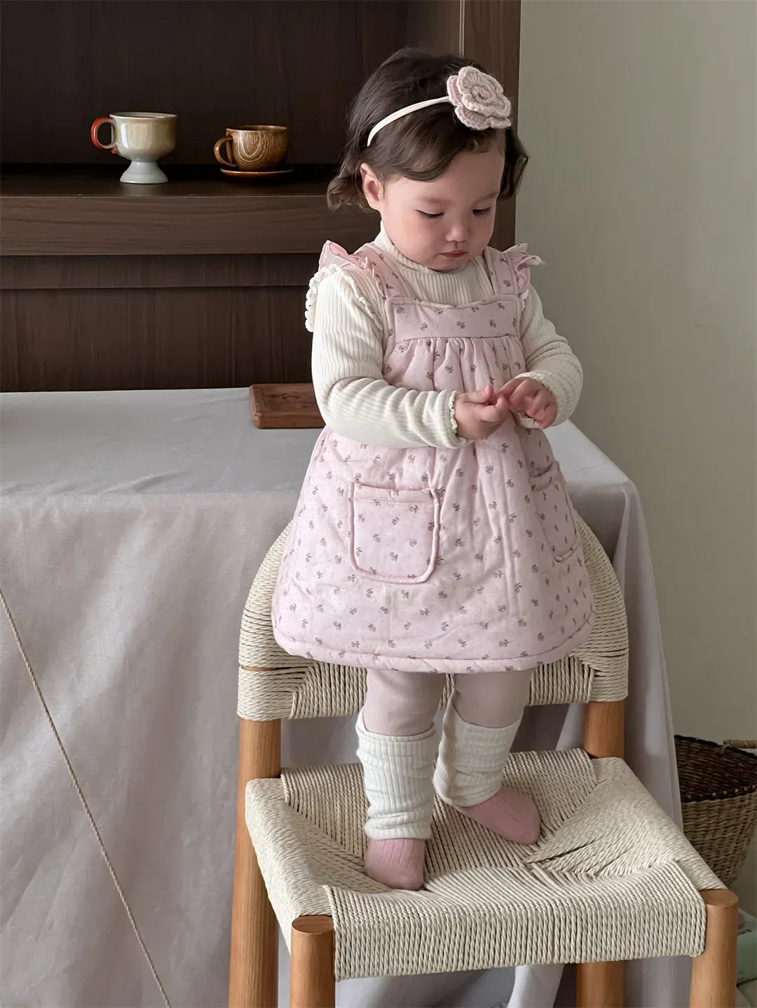 ノースリーブワンピース ベビーワンピース フラワー小花柄プリントショルダーフリルキルティングノースリーブワンピース【mh0007814】