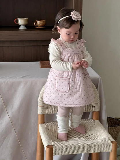 ノースリーブワンピース ベビーワンピース フラワー小花柄プリントショルダーフリルキルティングノースリーブワンピース【mh0007814】