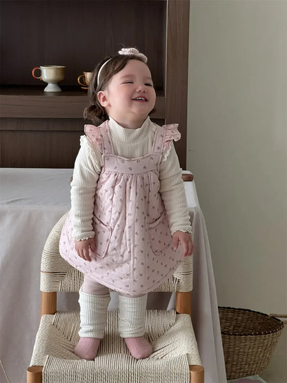 ノースリーブワンピース ベビーワンピース フラワー小花柄プリントショルダーフリルキルティングノースリーブワンピース【mh0007814】