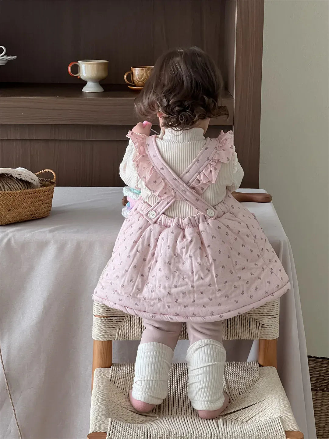 ノースリーブワンピース ベビーワンピース フラワー小花柄プリントショルダーフリルキルティングノースリーブワンピース【mh0007814】