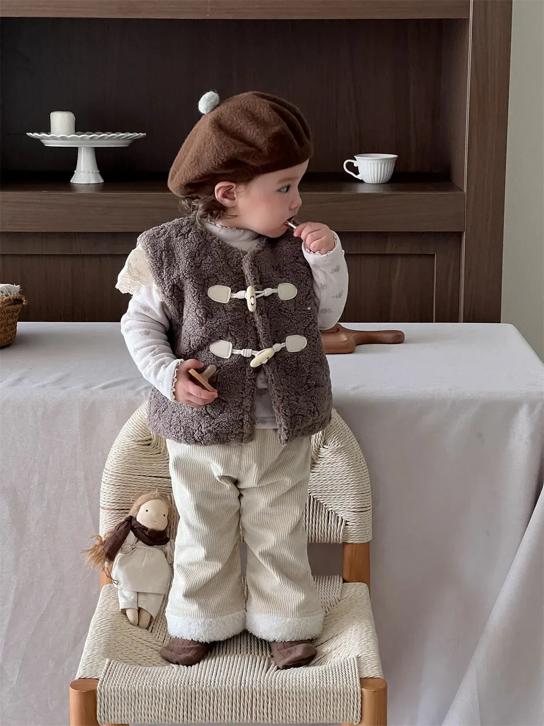 ベスト ベビーベスト ボアフリーストグルボタンアウターベスト【mh0007818】