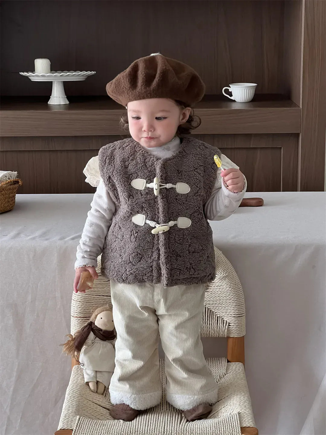 ベスト ベビーベスト ボアフリーストグルボタンアウターベスト【mh0007818】