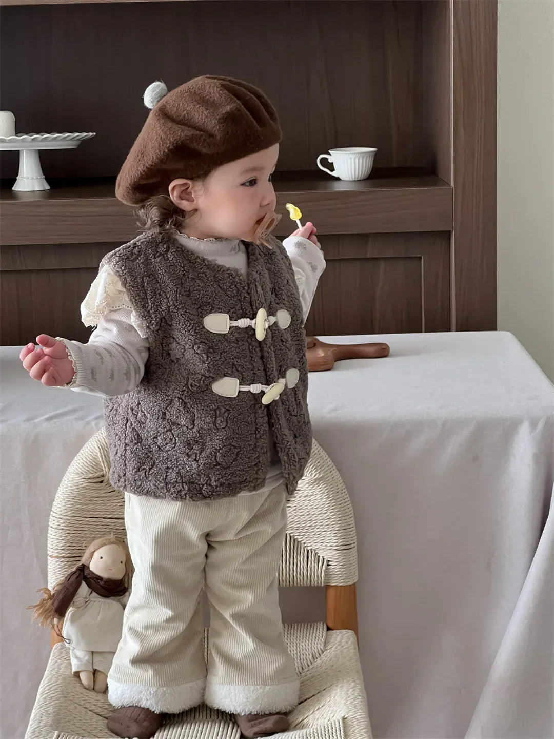 ベスト ベビーベスト ボアフリーストグルボタンアウターベスト【mh0007818】