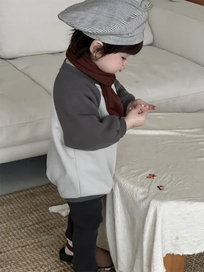 長袖ロンパース ベビーロンパース パッチワークラグラン長袖フリースボディスーツ【mh0007967】