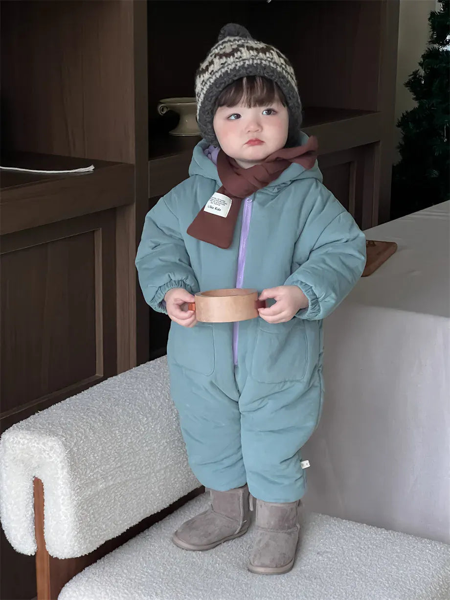 アウタージャンプスーツ ベビーアウタージャンプスーツ キルティングフーディシンプルジップアップロンパース【mh0007969】