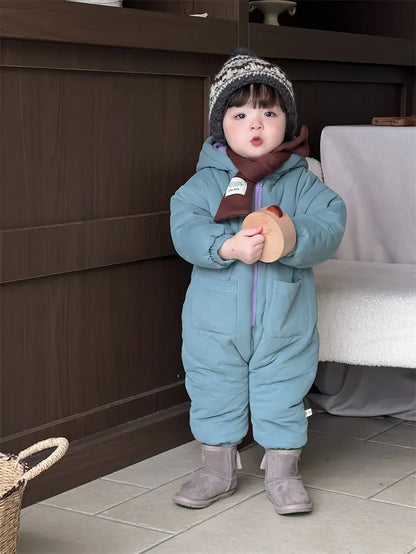 アウタージャンプスーツ ベビーアウタージャンプスーツ キルティングフーディシンプルジップアップロンパース【mh0007969】