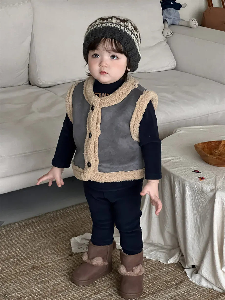ベスト ベビーキッズベスト 裏ボアフリースフェイクムートンアウターベスト【mh0007970】
