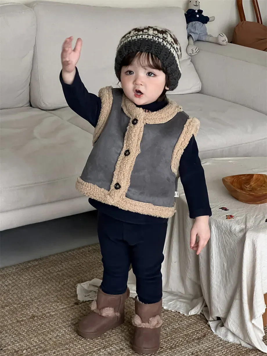 ベスト ベビーキッズベスト 裏ボアフリースフェイクムートンアウターベスト【mh0007970】