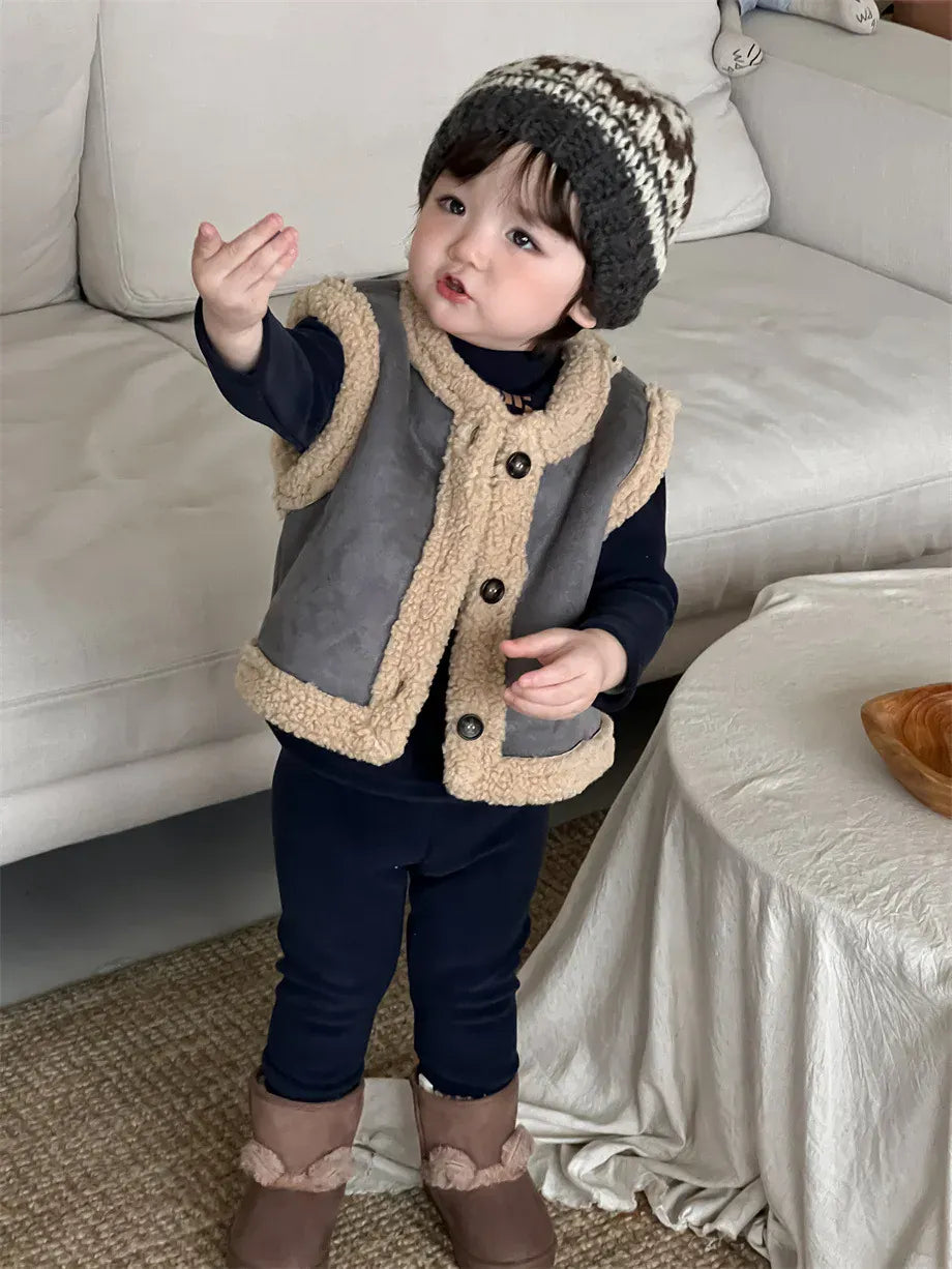 ベスト ベビーキッズベスト 裏ボアフリースフェイクムートンアウターベスト【mh0007970】