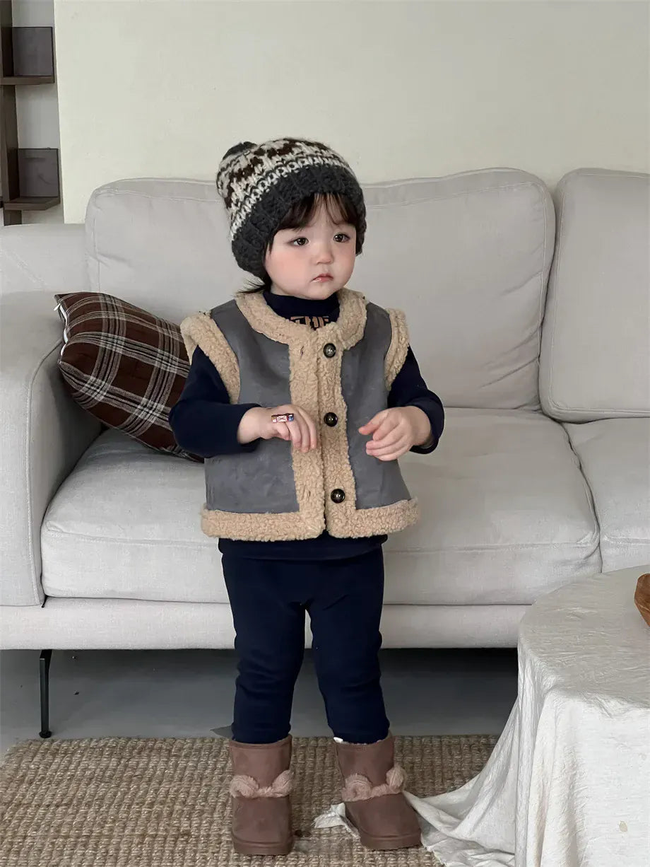 ベスト ベビーキッズベスト 裏ボアフリースフェイクムートンアウターベスト【mh0007970】