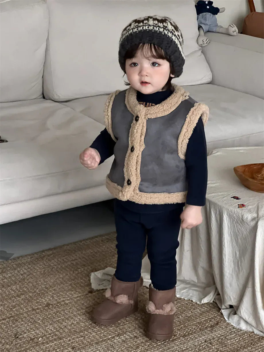 ベスト ベビーキッズベスト 裏ボアフリースフェイクムートンアウターベスト【mh0007970】
