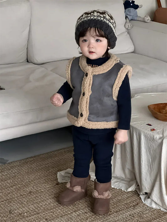 ベスト ベビーキッズベスト 裏ボアフリースフェイクムートンアウターベスト【mh0007970】