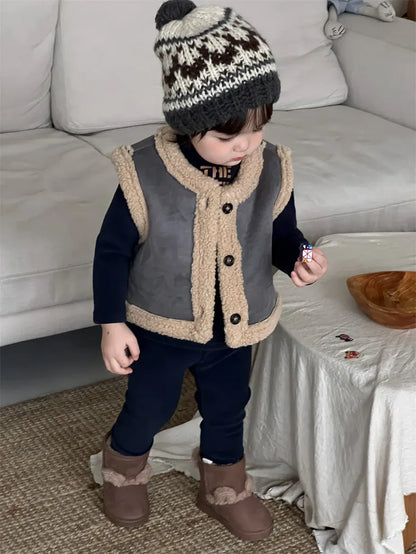 ベスト ベビーキッズベスト 裏ボアフリースフェイクムートンアウターベスト【mh0007970】
