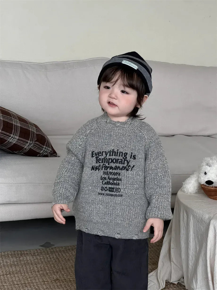ニット・セーター ベビートップス レターロゴダメージ加工ニットセーター【mh0007973】