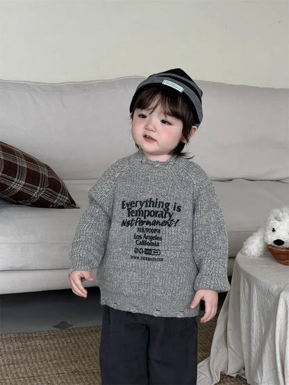 ニット・セーター ベビートップス レターロゴダメージ加工ニットセーター【mh0007973】
