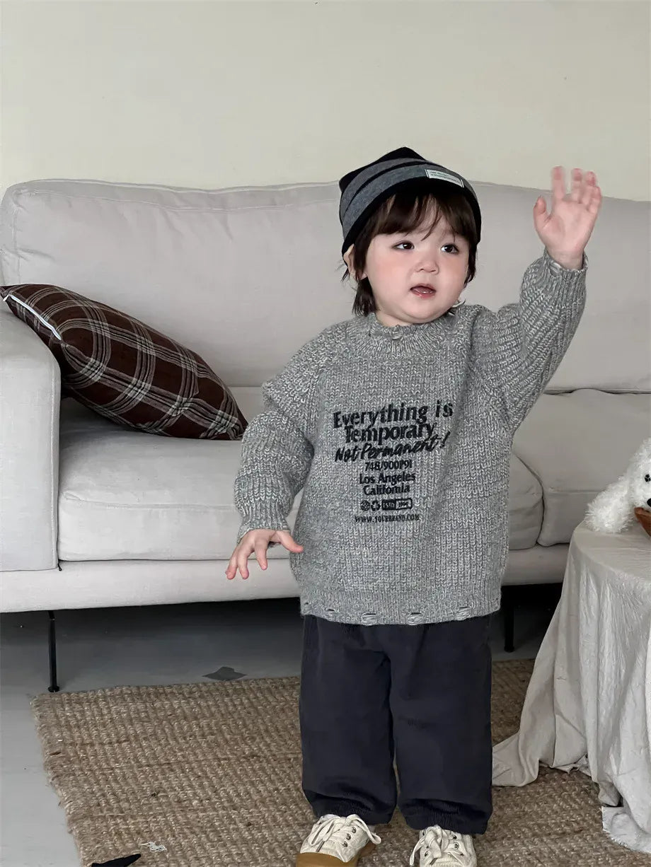 ニット・セーター ベビートップス レターロゴダメージ加工ニットセーター【mh0007973】