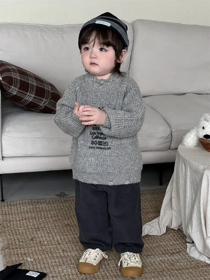 ニット・セーター ベビートップス レターロゴダメージ加工ニットセーター【mh0007973】