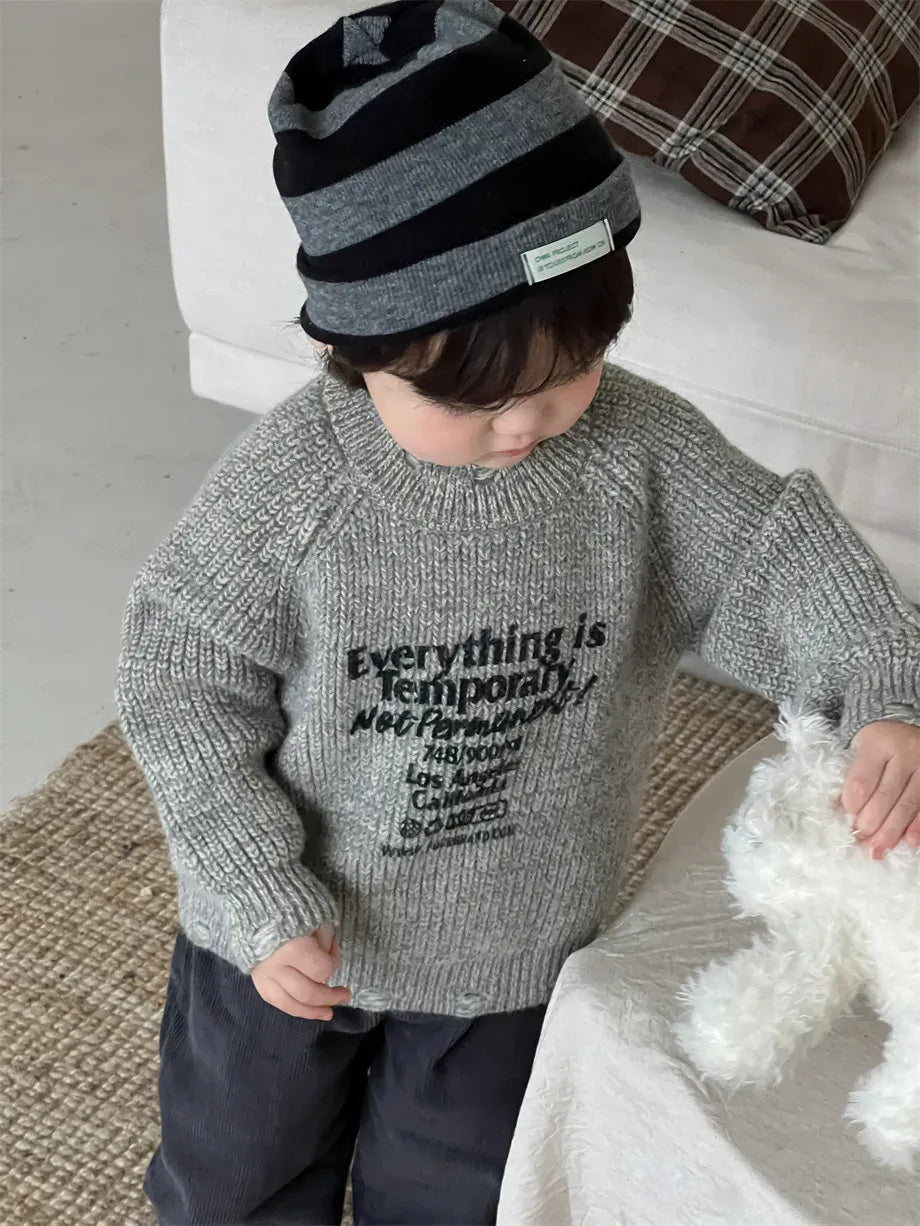 ニット・セーター ベビートップス レターロゴダメージ加工ニットセーター【mh0007973】