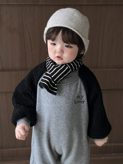 長袖ジャンプスーツ ベビージャンプスーツ ラグランパッチワークスウェット裏フリース長袖ボディスーツ【mh0008201】