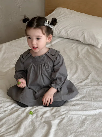 長袖ワンピース ベビーワンピース 刺繍襟長袖ワンピース【mh0008255】