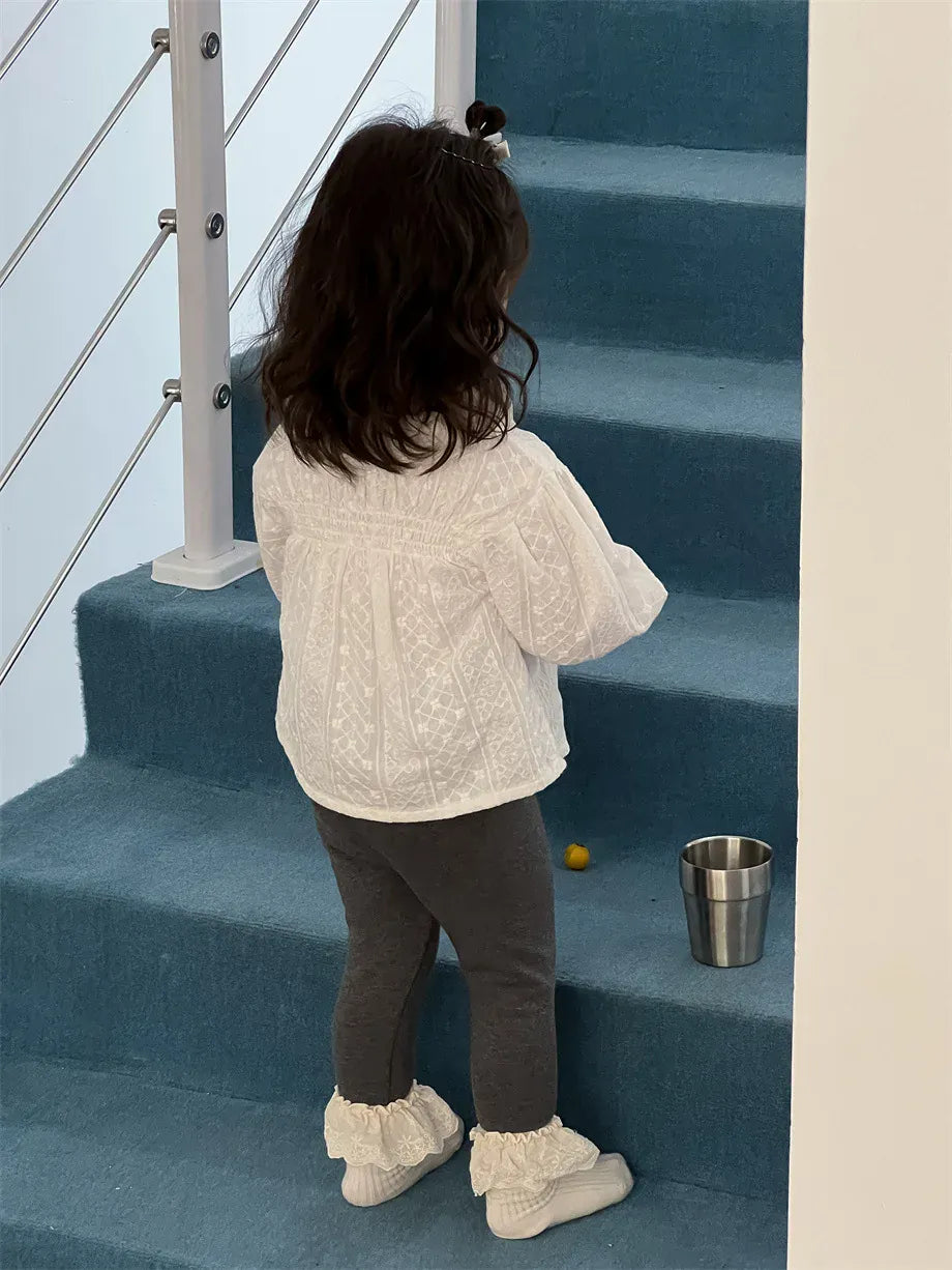 長袖シャツ・ブラウス ベビートップス 刺繍レースラッフル襟長袖チュニックブラウス【mh0008265】