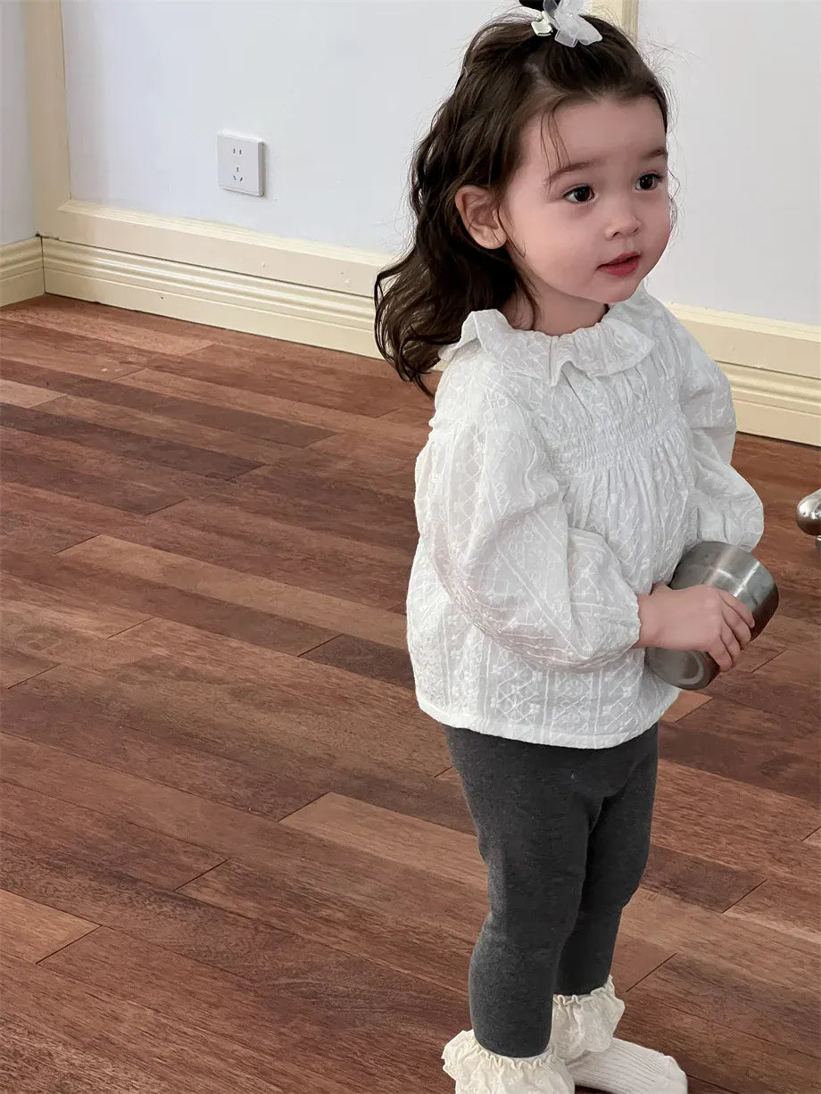 長袖シャツ・ブラウス ベビートップス 刺繍レースラッフル襟長袖チュニックブラウス【mh0008265】