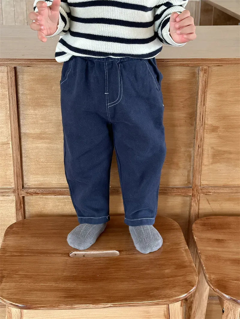 長袖セットアップ ベビートップス/パンツ ボーダーニット長袖ポロシャツ/シンプルデニムパンツジーンズ【mh0008313】