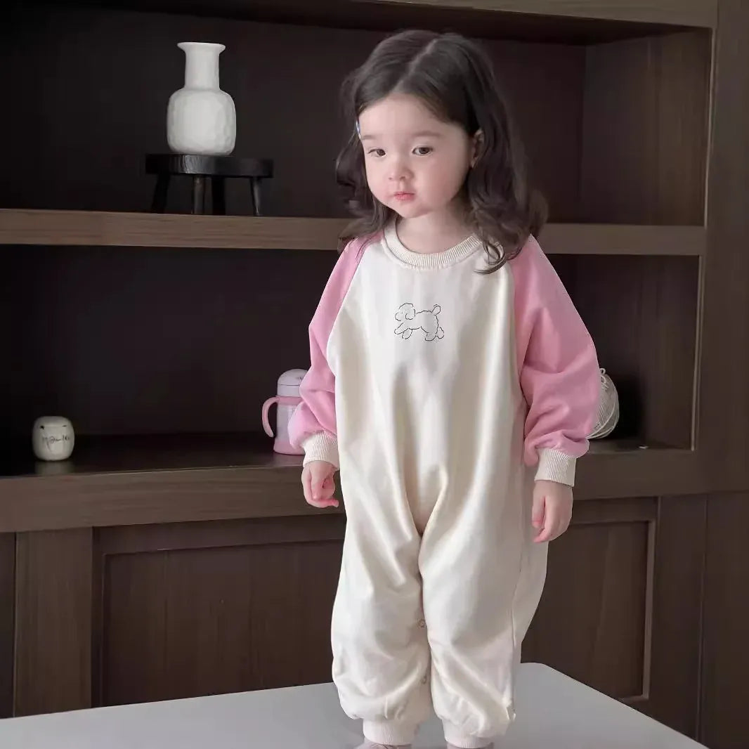 長袖ロンパース ベビーロンパース パッチワーク長袖ジャンプスーツ【mh0008345】