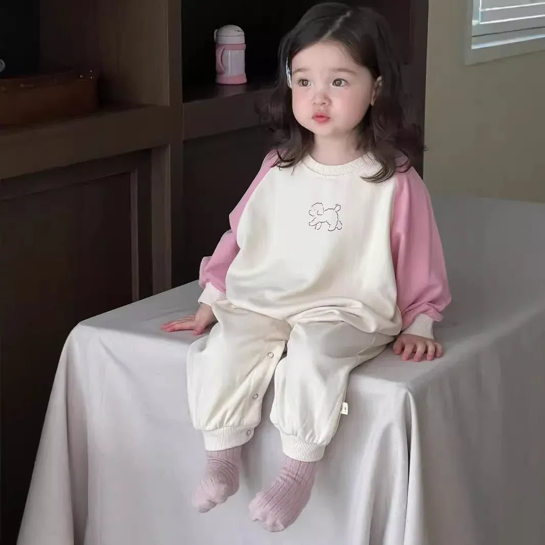 長袖ロンパース ベビーロンパース パッチワーク長袖ジャンプスーツ【mh0008345】