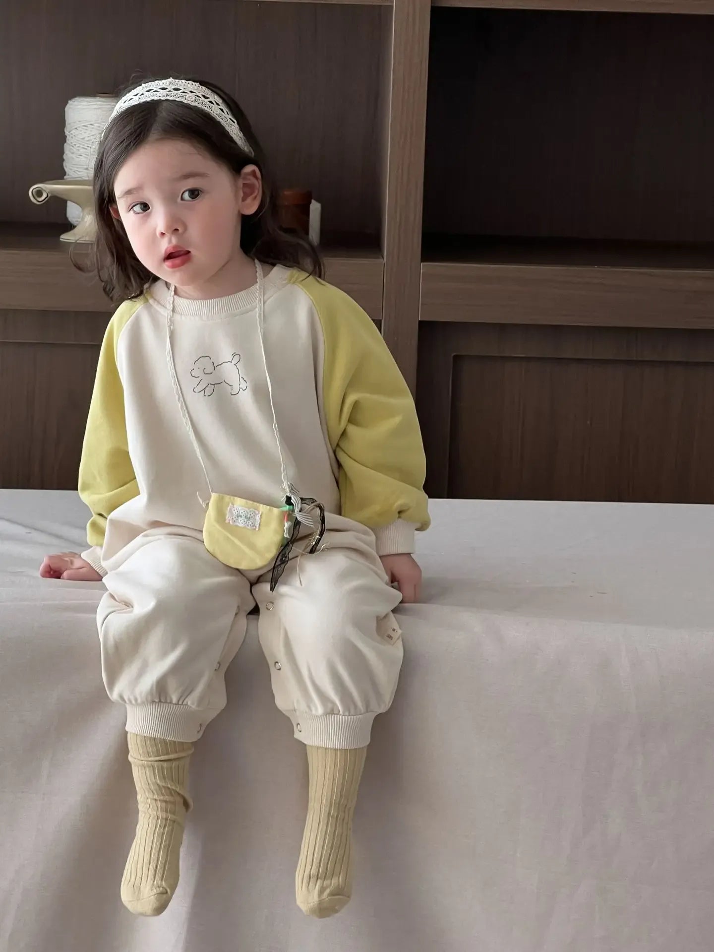 長袖ロンパース ベビーロンパース パッチワーク長袖ジャンプスーツ【mh0008345】