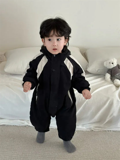 長袖ジャンプスーツ ベビージャンプスーツ フード付きスポーツスタイル長袖ロンパース【mh0008348】
