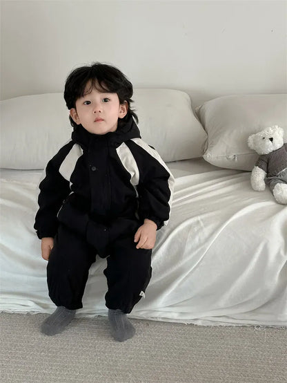 長袖ジャンプスーツ ベビージャンプスーツ フード付きスポーツスタイル長袖ロンパース【mh0008348】