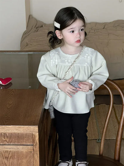 長袖シャツ・ブラウス キッズトップス レース刺繍フリース長袖チュニックブラウス【mh0008378】