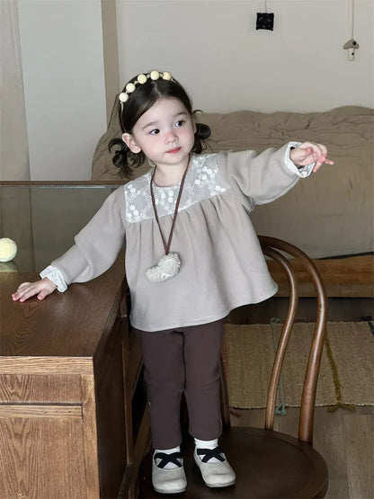 長袖シャツ・ブラウス キッズトップス レース刺繍フリース長袖チュニックブラウス【mh0008378】