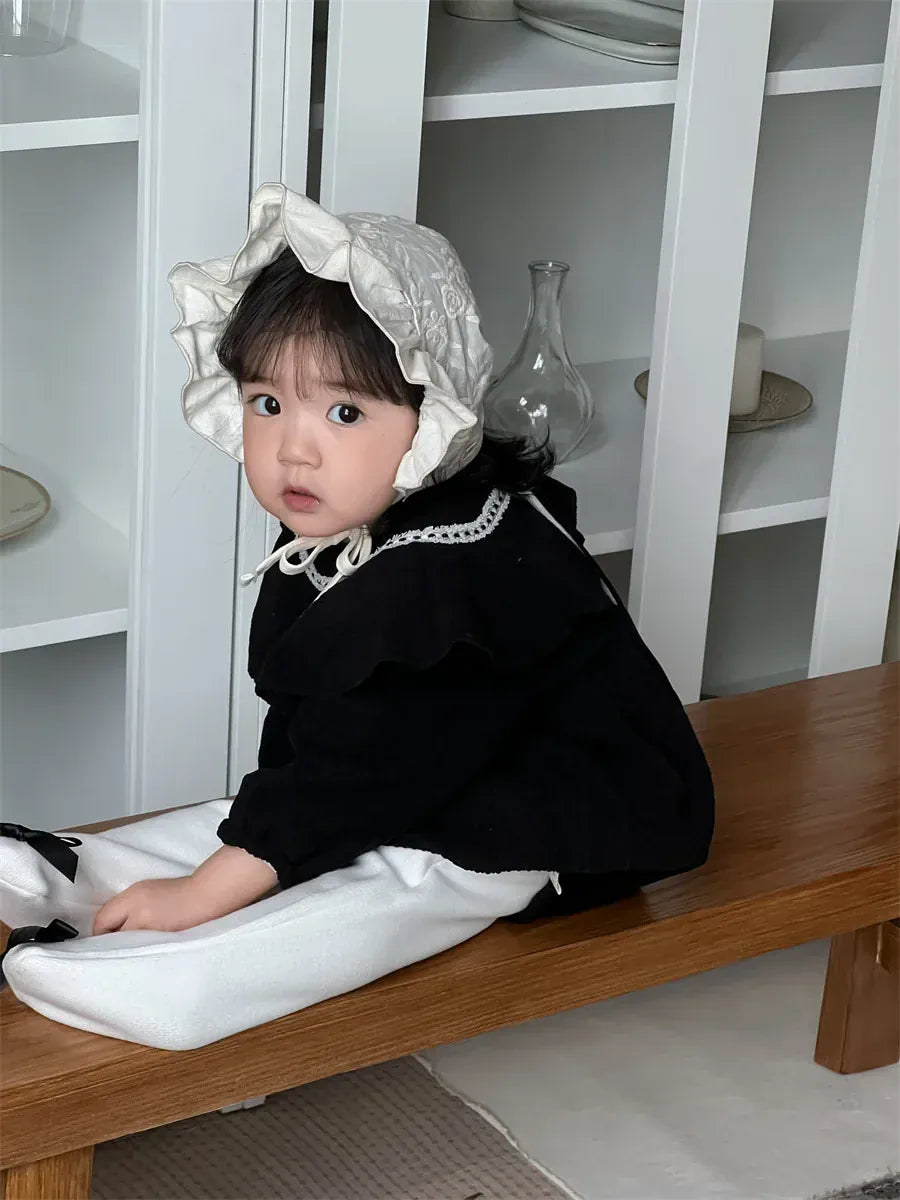 長袖ロンパース ベビーロンパース ビッグ襟裏フリース長袖ボディスーツ【mh0008414】