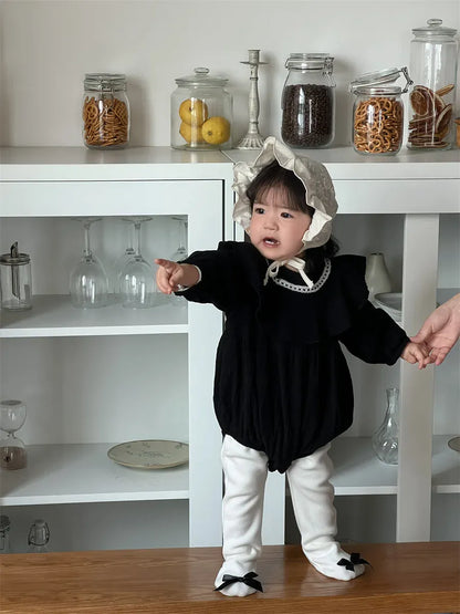 長袖ロンパース ベビーロンパース ビッグ襟裏フリース長袖ボディスーツ【mh0008414】