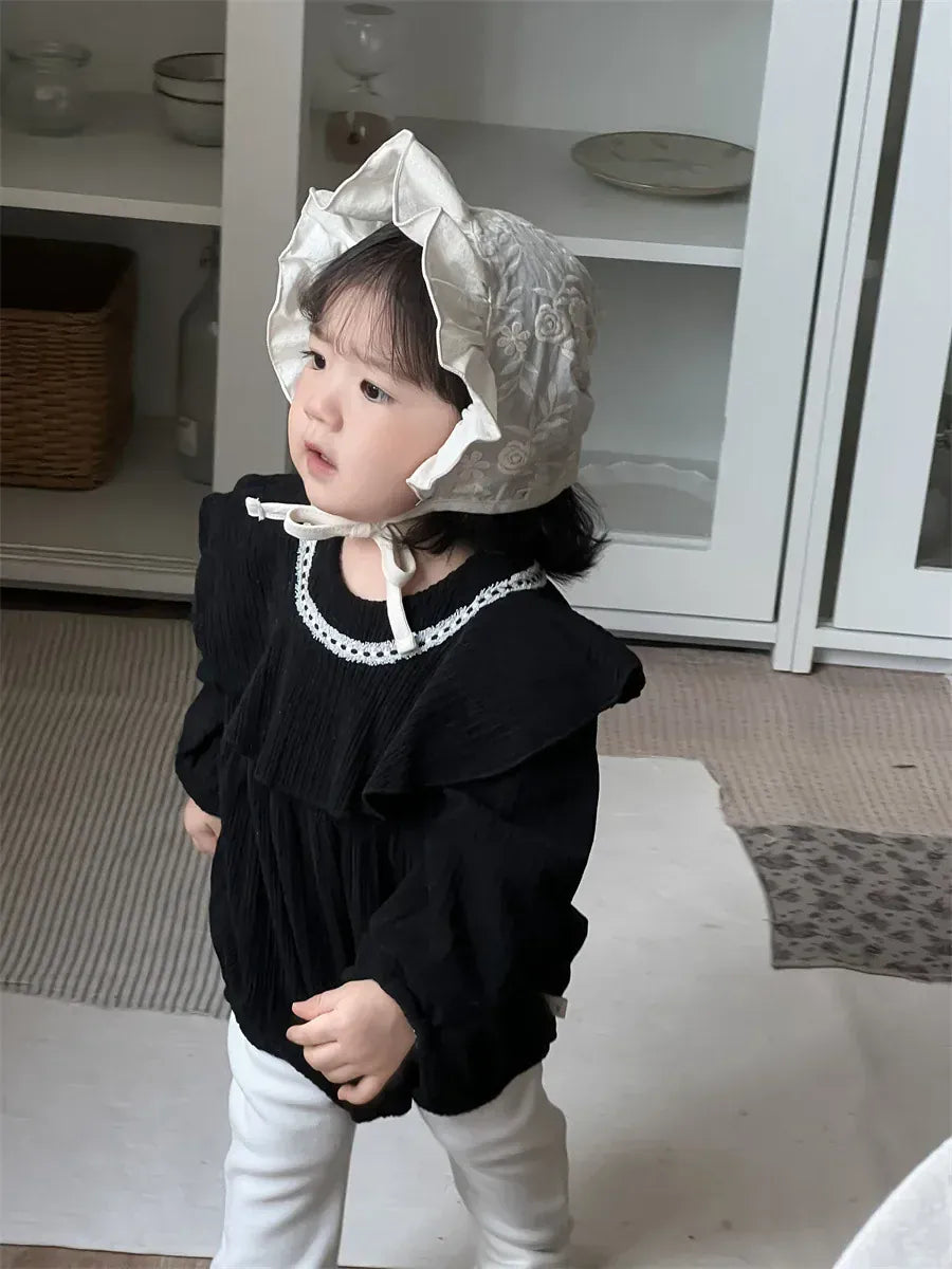 長袖ロンパース ベビーロンパース ビッグ襟裏フリース長袖ボディスーツ【mh0008414】