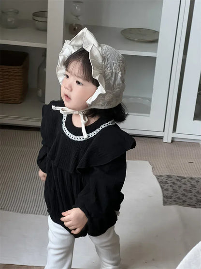 長袖ロンパース ベビーロンパース ビッグ襟裏フリース長袖ボディスーツ【mh0008414】