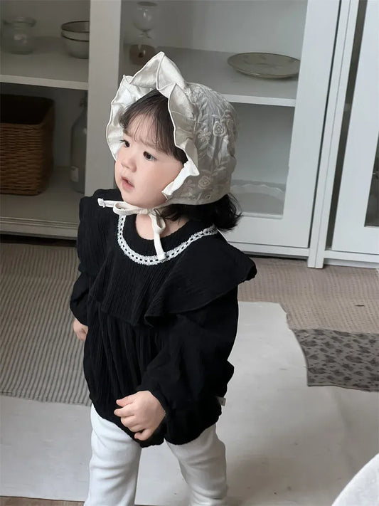 長袖ロンパース ベビーロンパース ビッグ襟裏フリース長袖ボディスーツ【mh0008414】