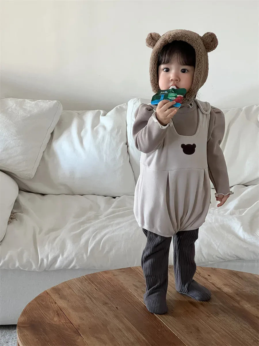 ノースリーブロンパース ベビーロンパース ベアくまノースリーブサスペンダージャンプスーツ【mh0008419】