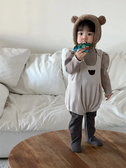 ノースリーブロンパース ベビーロンパース ベアくまノースリーブサスペンダージャンプスーツ【mh0008419】