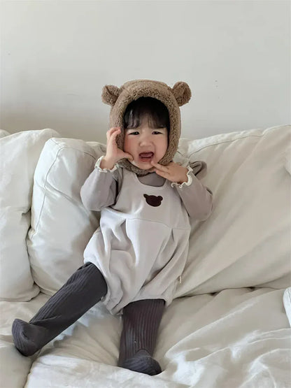 ノースリーブロンパース ベビーロンパース ベアくまノースリーブサスペンダージャンプスーツ【mh0008419】