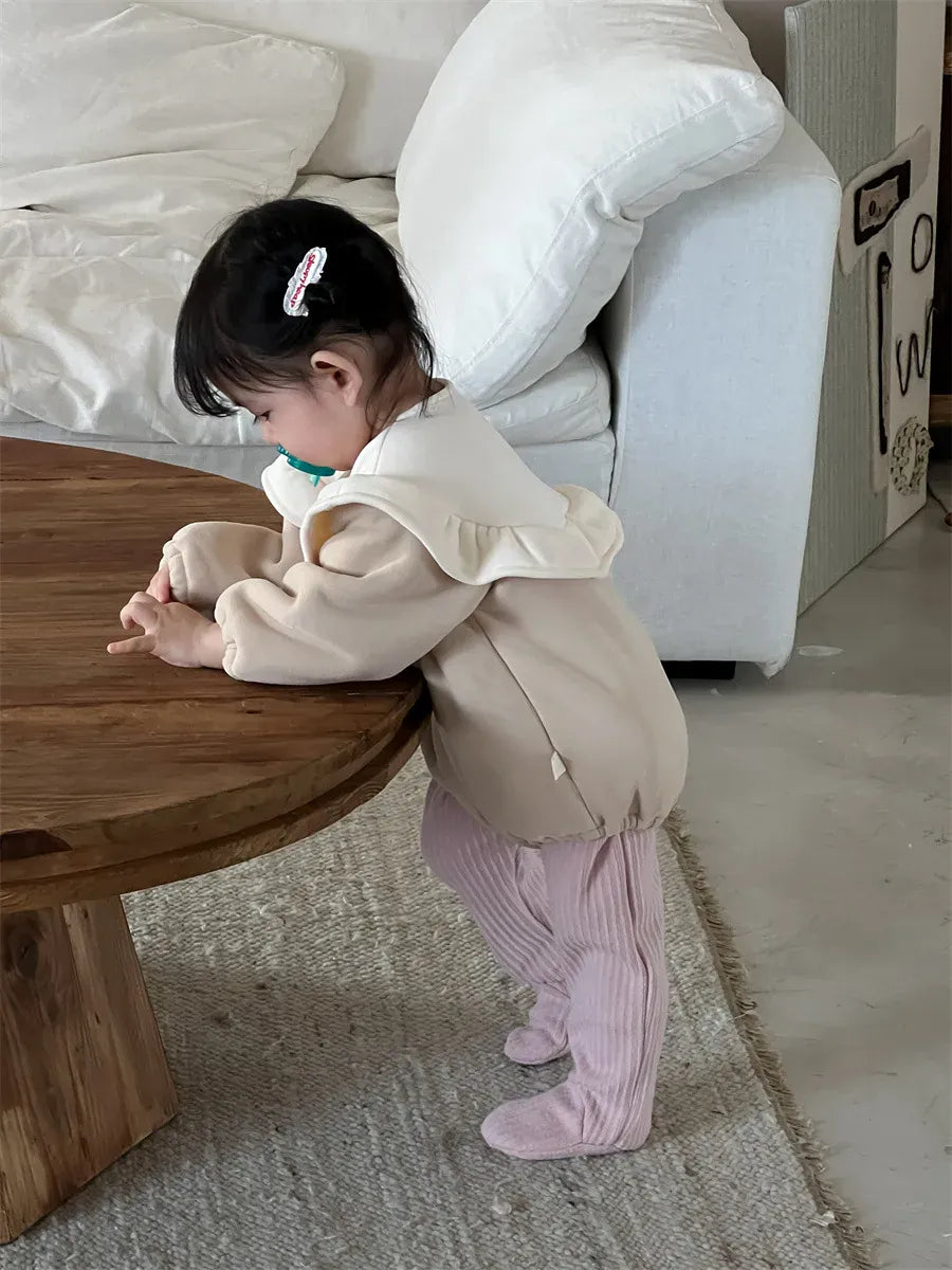 長袖ロンパース ベビーロンパース ビッグフリルフリース長袖ボディスーツ【mh0008423】