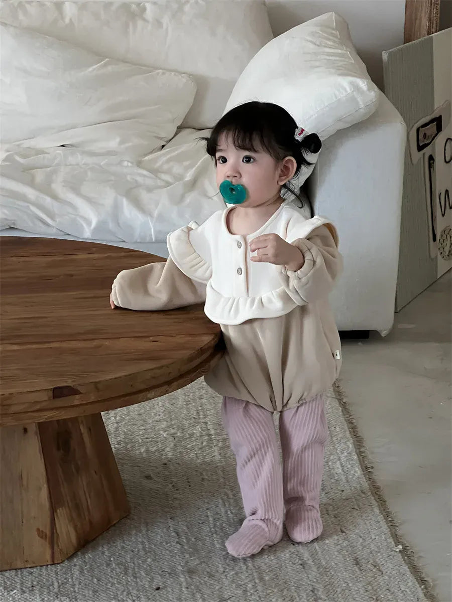 長袖ロンパース ベビーロンパース ビッグフリルフリース長袖ボディスーツ【mh0008423】